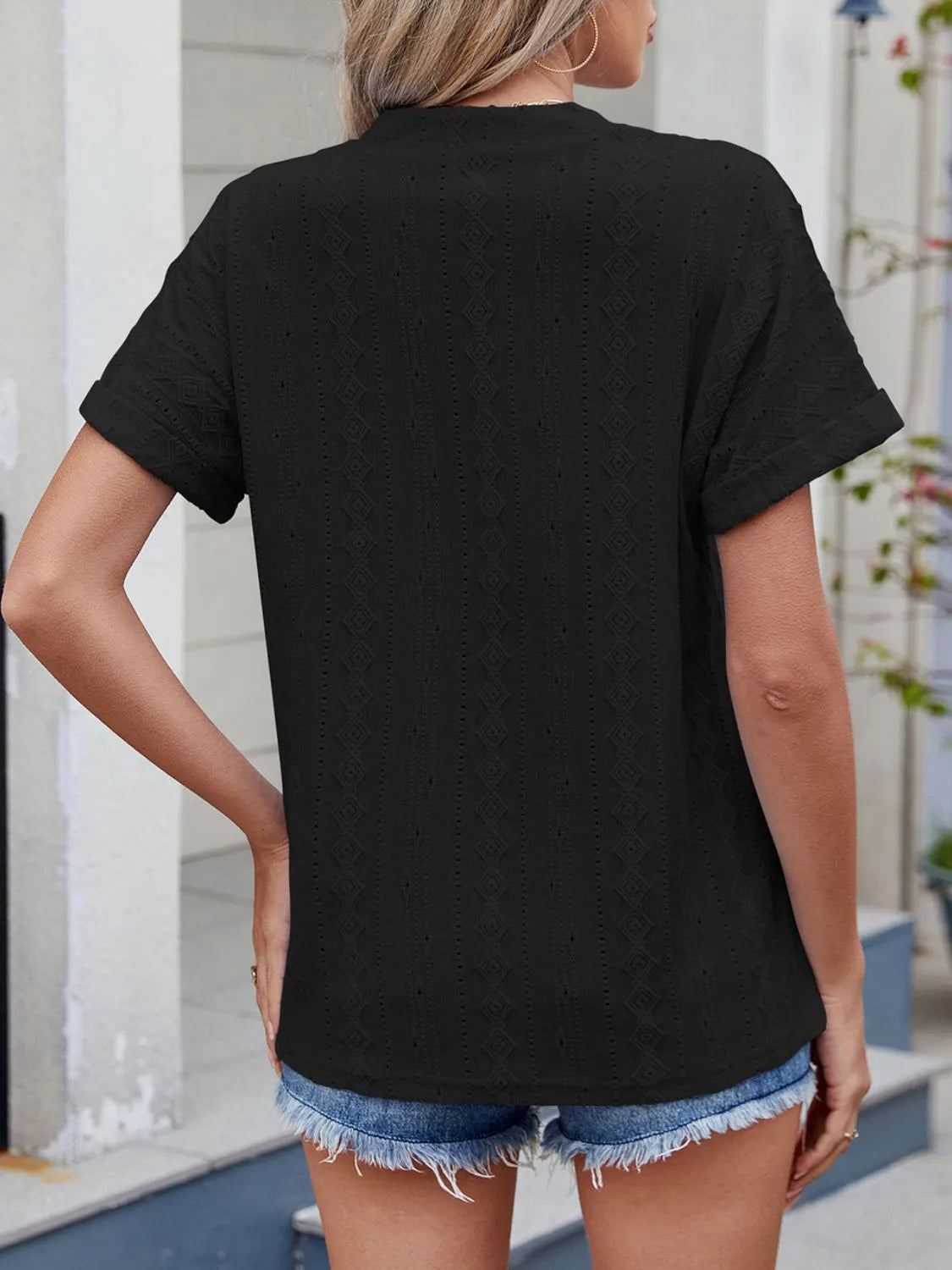 Eyelet Notched Short Sleeve Top (10)