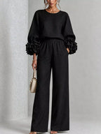 Full Size Floral Cuffs Top Wide Leg Pants Set Plus (18)
