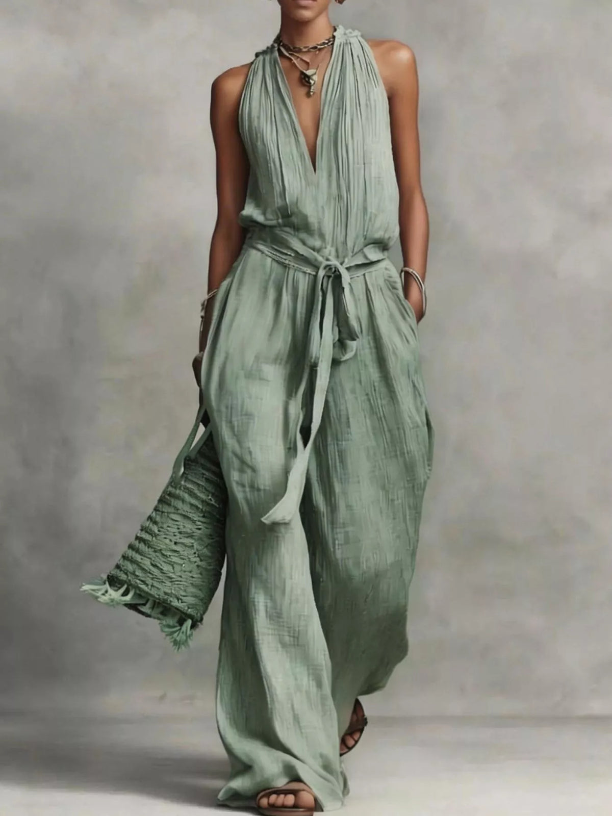 Sleeveless Wide-leg Jumpsuit Tie-waist (5)