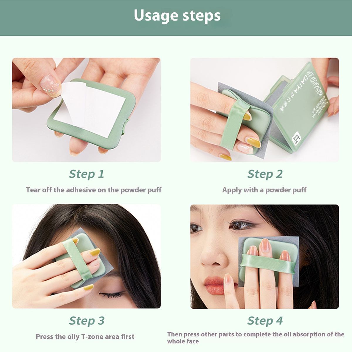 Powder Puff Mirror Face Oil-absorbing Green Linen Suede photo 3