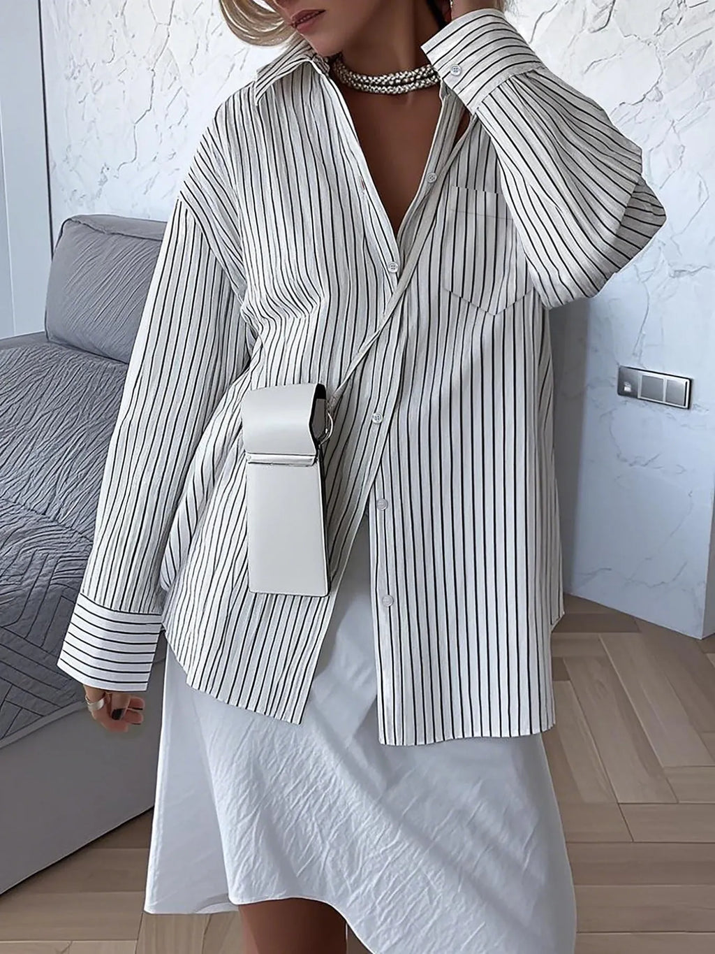 Oversized Striped Button-down Shirt (2)