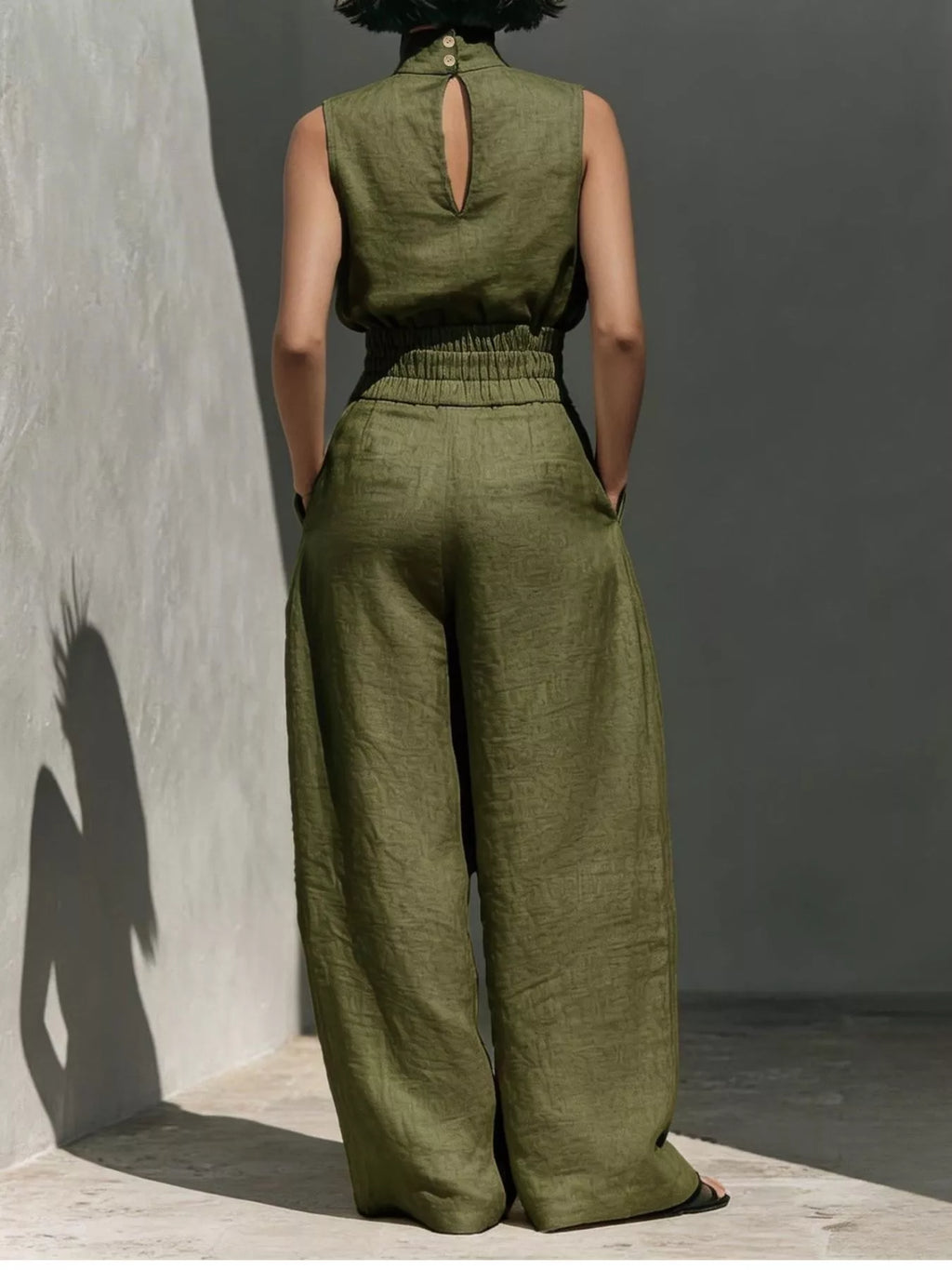 Turtleneck Sleeveless Top Wide-leg Pants Set (6)