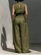 Turtleneck Sleeveless Top Wide-leg Pants Set (6)