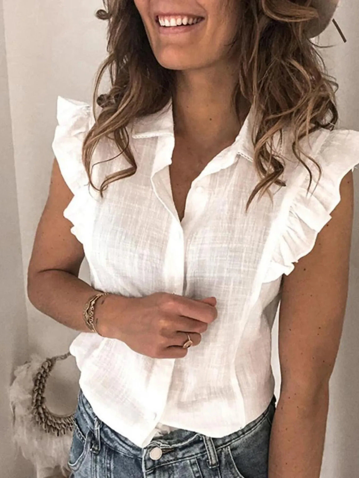 Ruffle Sleeve Button-up Shirt (6)
