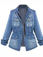 Full Size Chest Pocket Zip Up Denim Jacket Plus