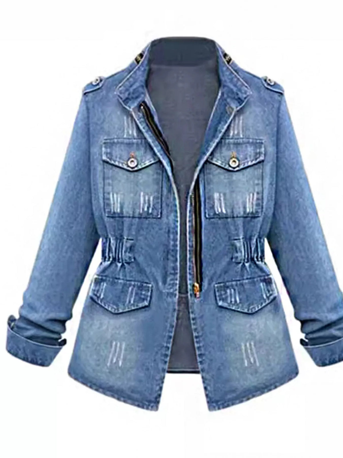 Full Size Chest Pocket Zip Up Denim Jacket Plus