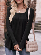 Pleated Square Neck Long Sleeve T-shirt (11)