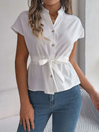 Notched Short Sleeve Blouse (2)