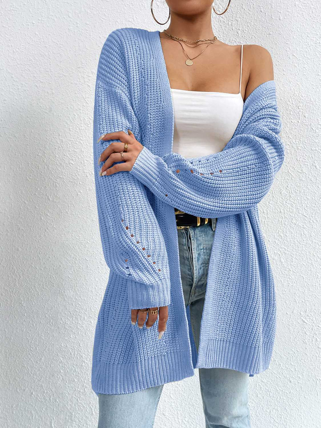 Open Front Dropped Shoulder Slit Cardigan (10)