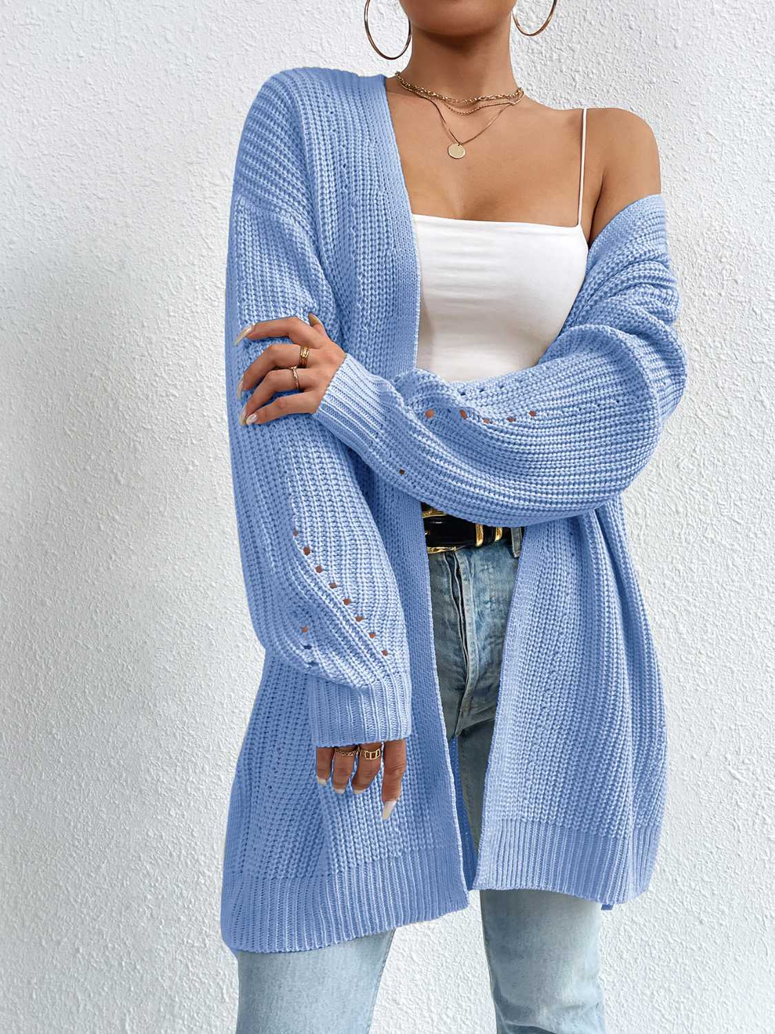 Open Front Dropped Shoulder Slit Cardigan (10)