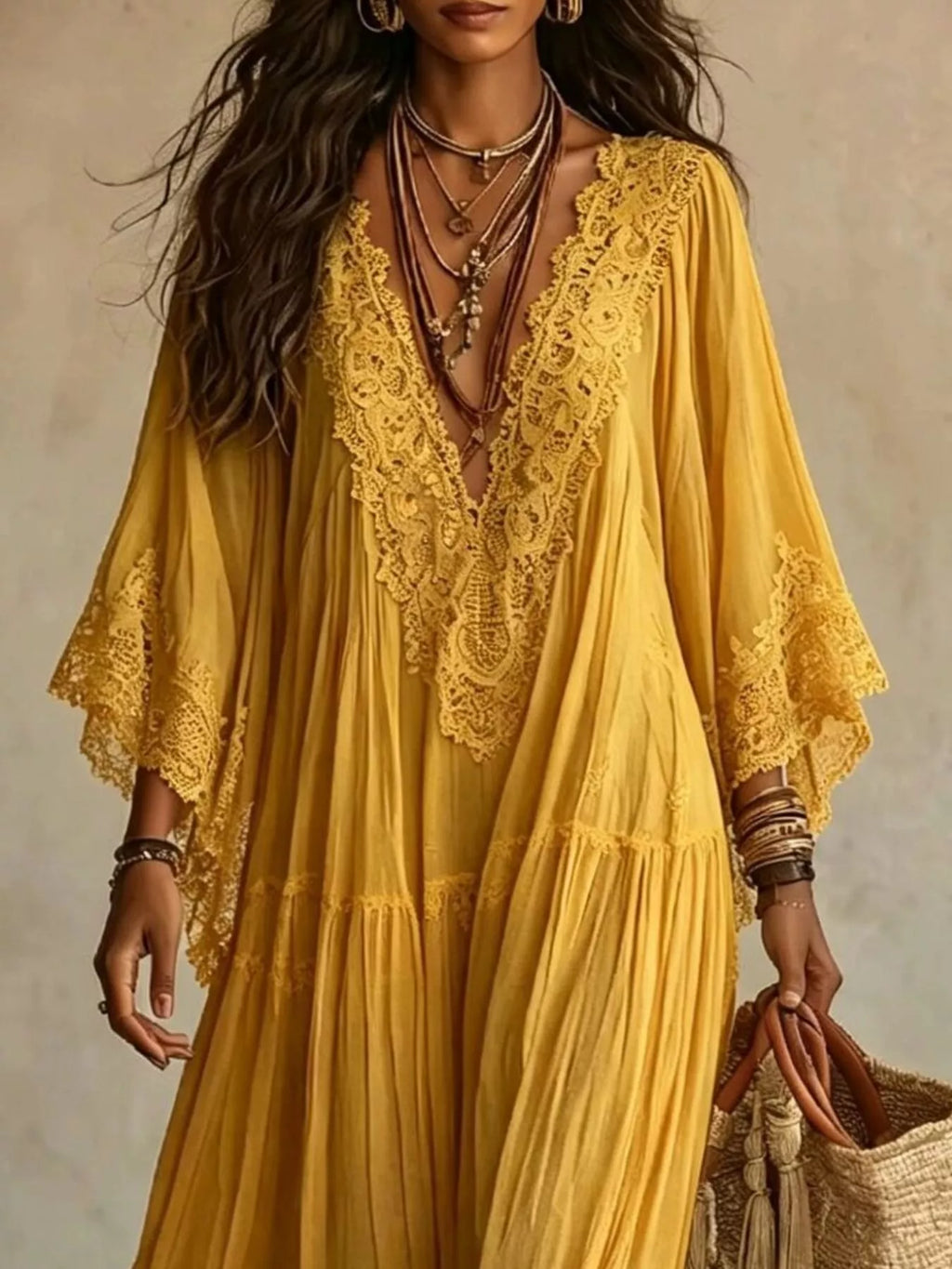 Lace Trim V-neck Maxi Dress (15)