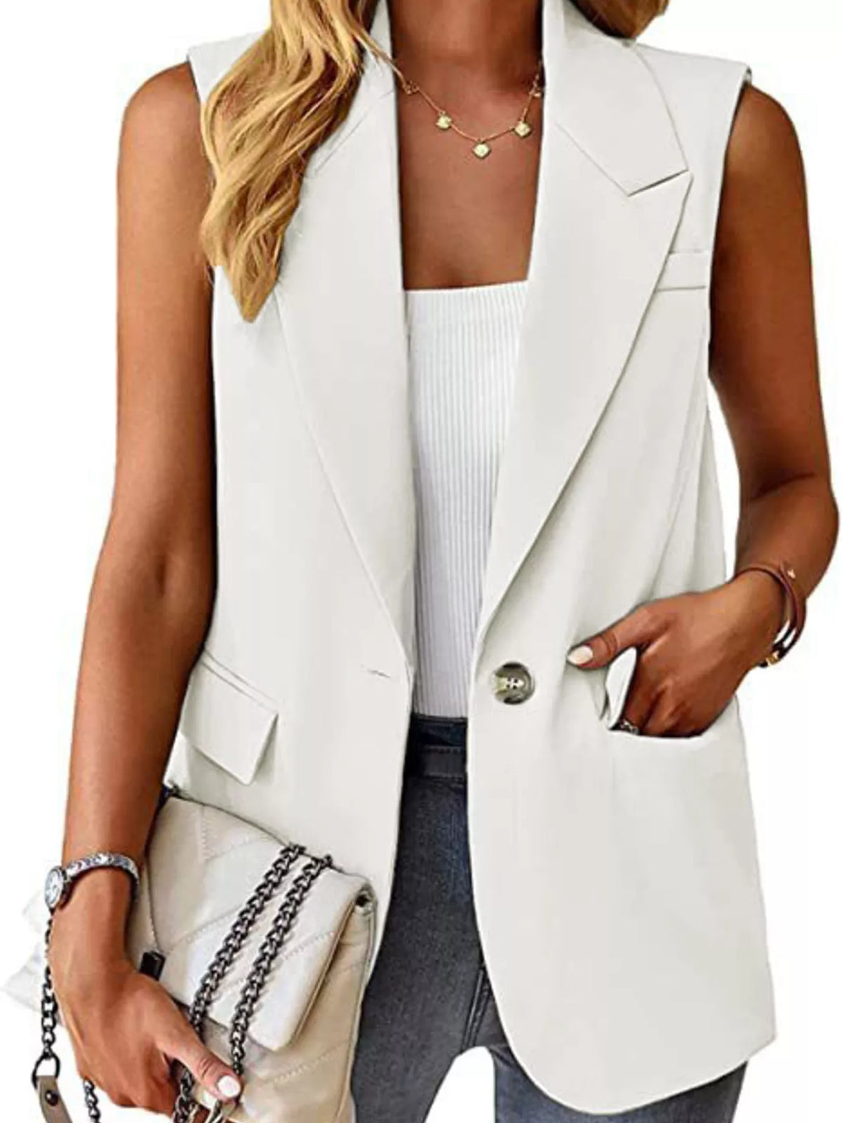 Full Size One Button Lapel Collar Vest Coat Plus (17)