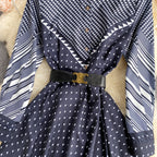 Color-blocking Striped Print Slim Mid-length Retro Dress photo 1