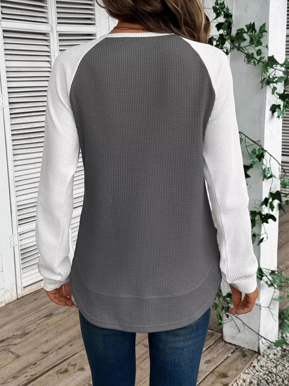 Waffle Knit Raglan Sleeve T-shirt (5)