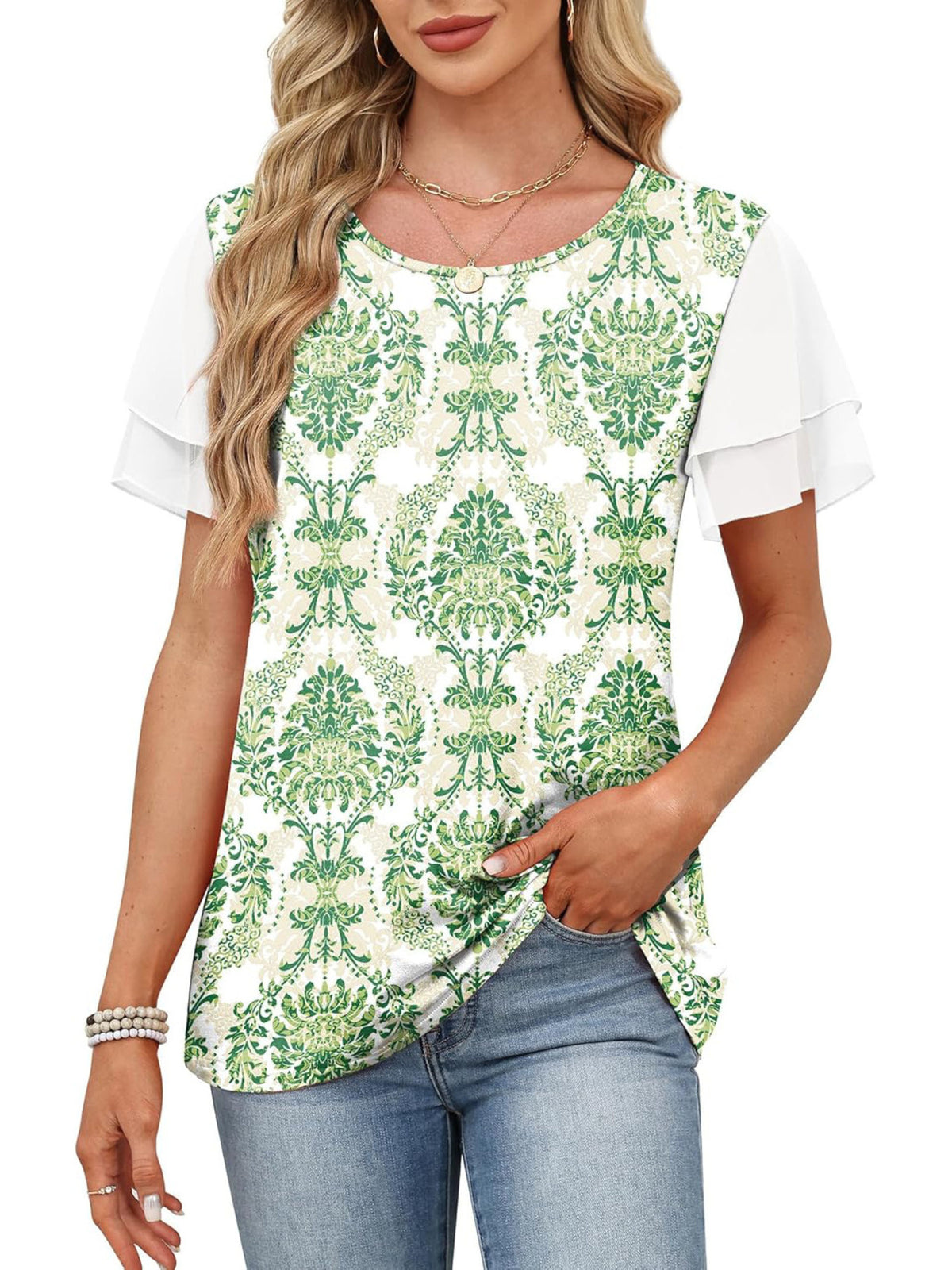 Layered Short Sleeve Round Neck T-shirt (25)