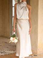 Asymmetrical Ruched Sleeveless Midi Dress (2)