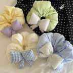 Cream-colored Polka-dot Plaid Bow Hair Tie Puffy photo 1