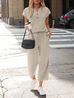Notched Short Sleeve Top Pants Set (2)