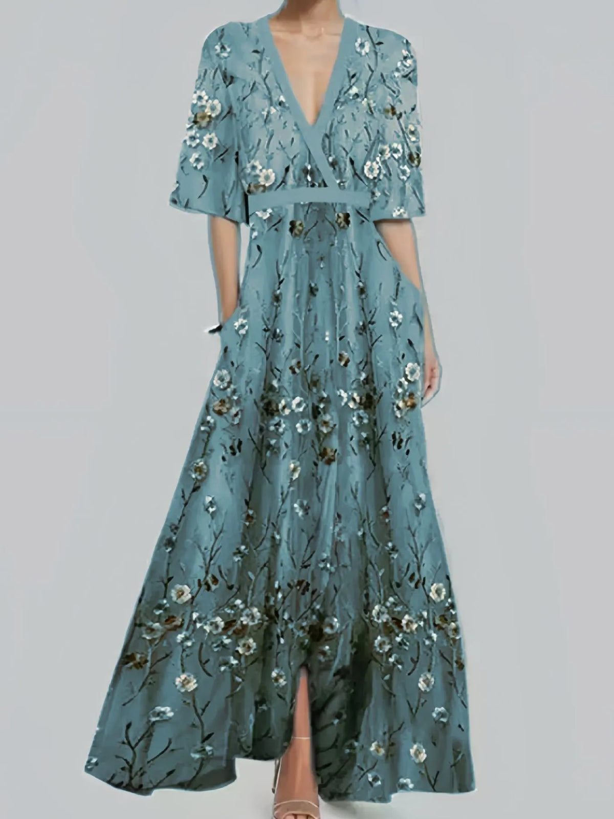 Floral Print Half Sleeve Wrap Maxi Dress (13)