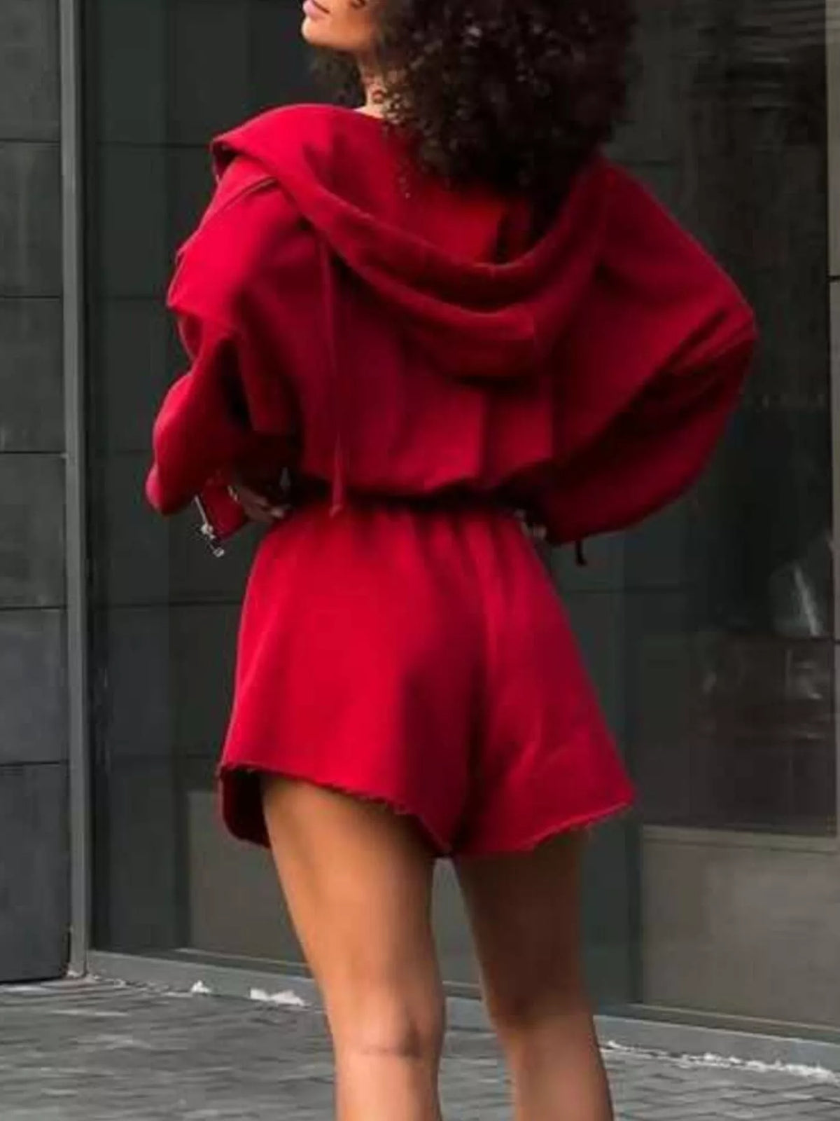 Oversized Zip-up Hoodie Shorts Set (21)