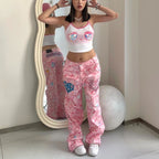 Retro Camouflage Printed Wide-leg Jeans photo 6