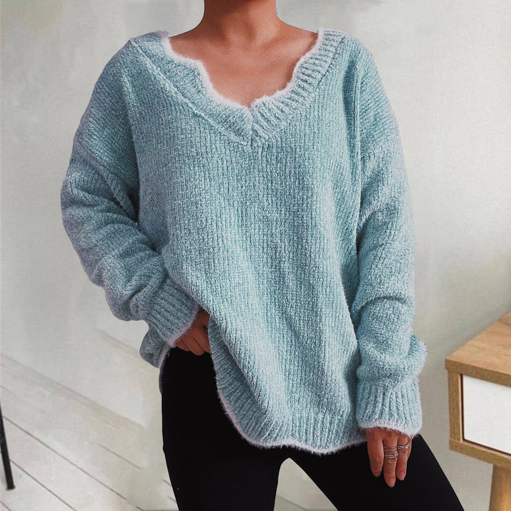 V-neck Drop Shoulder Long Sleeve Sweater (5)