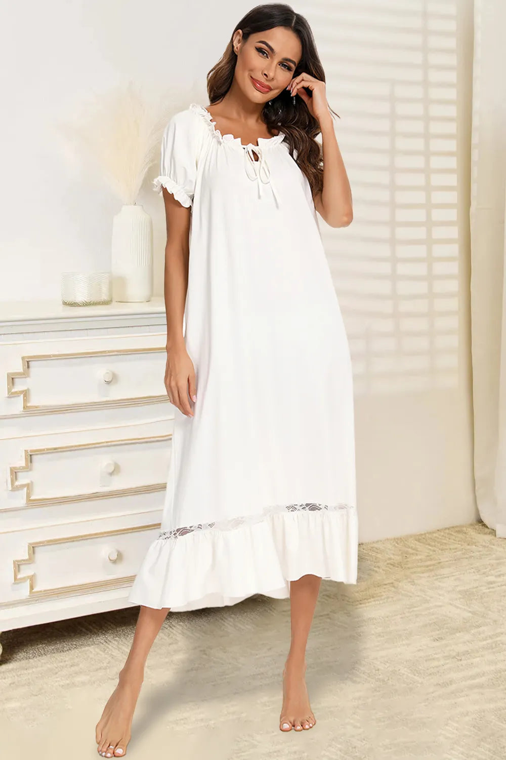 Lace Detail Short Sleeve Lounge Dress (15)