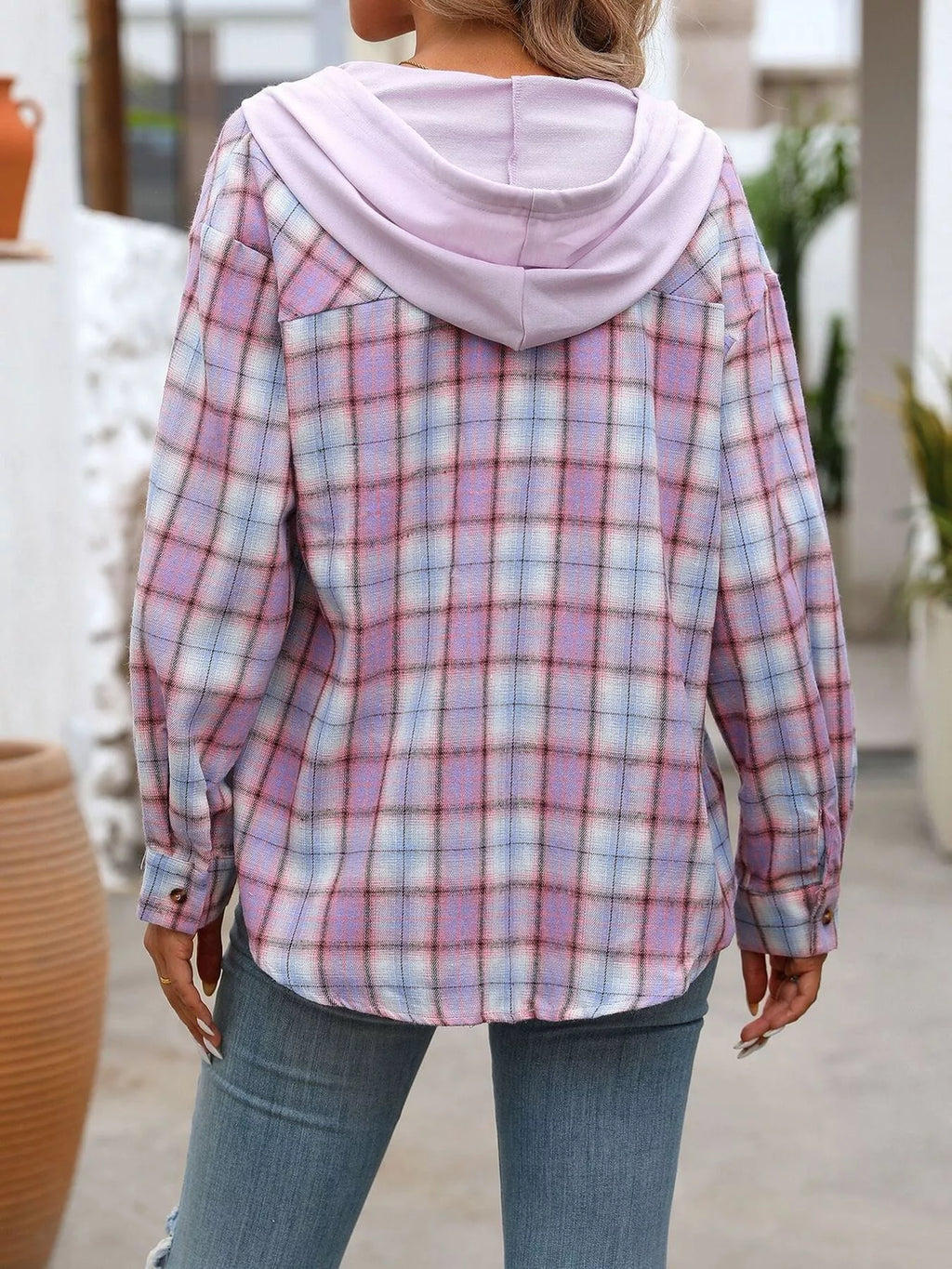 Hooded Plaid Button-up Shirt (21)