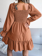 Smocked Flounce Sleeve Square Neck Dress (20)