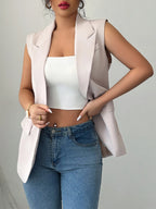 One Button V-neck Blazer Vest Coat (2)