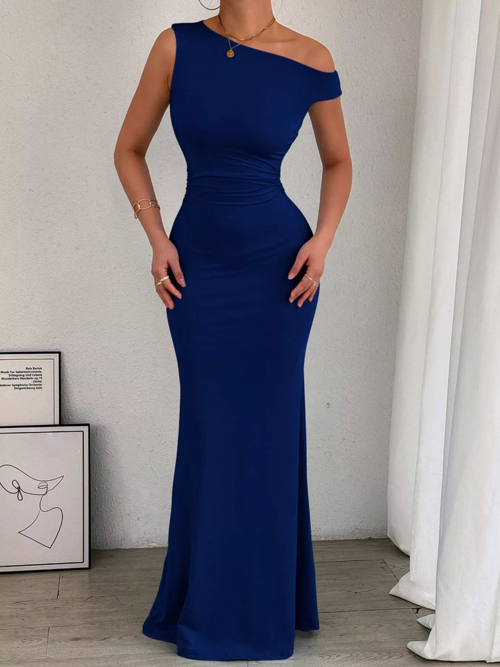 One-shoulder Ruched Bodycon Maxi Dress (22)