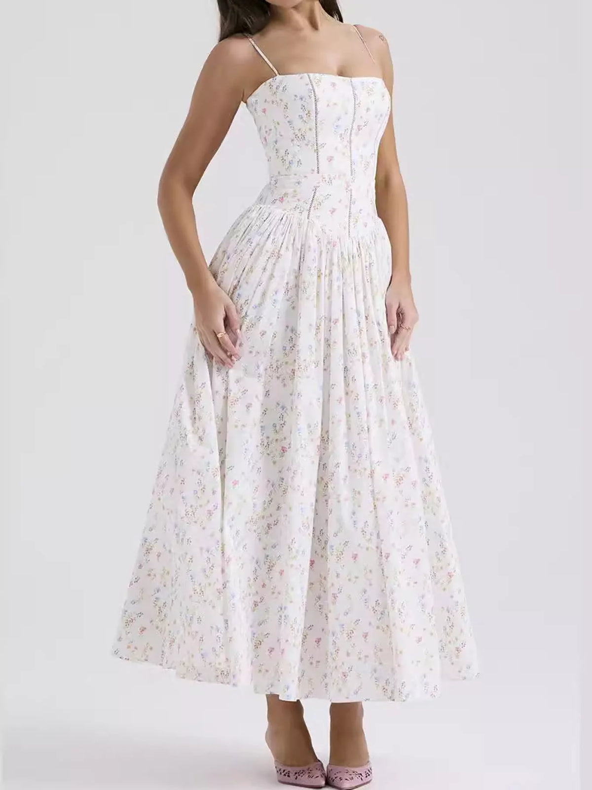 Floral Spaghetti Straps Midi Dress (15)