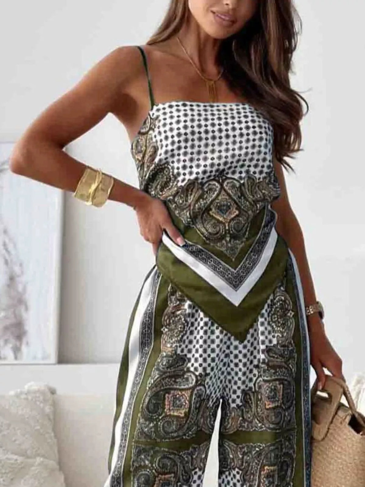 Tie Back Printed Cami Pants Set (11)