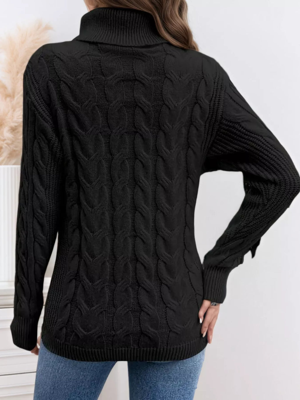 Cable Knit Turtleneck Long Sleeve Sweater (11)