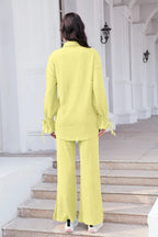 Drawstring Flounce Sleeve Shirt Pants Set (12)