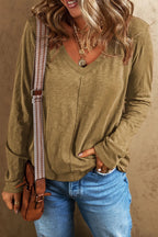 Exposed Seam V-neck Long Sleeve T-shirt (13)