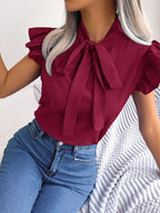 Bow Tie Ruffle Sleeve Blouse (9)
