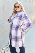 Full Size Plaid Button Up Lapel Collar Coat (36)