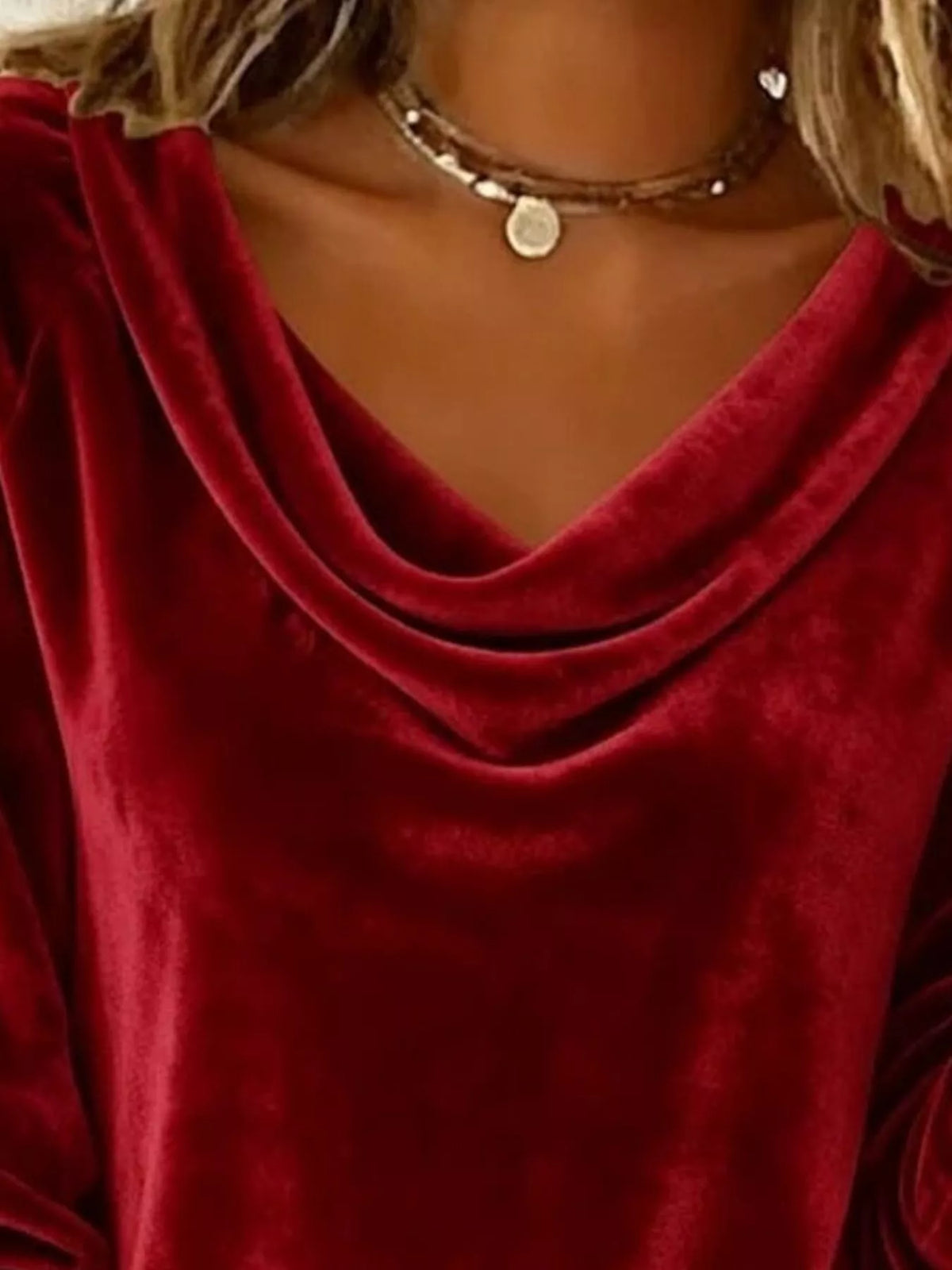 Velvet Cowl Neck Long Sleeve T-shirt (11)