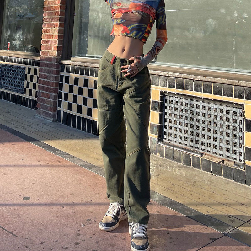 Olive Green Straight Denim High Street Cross Jeans photo 1