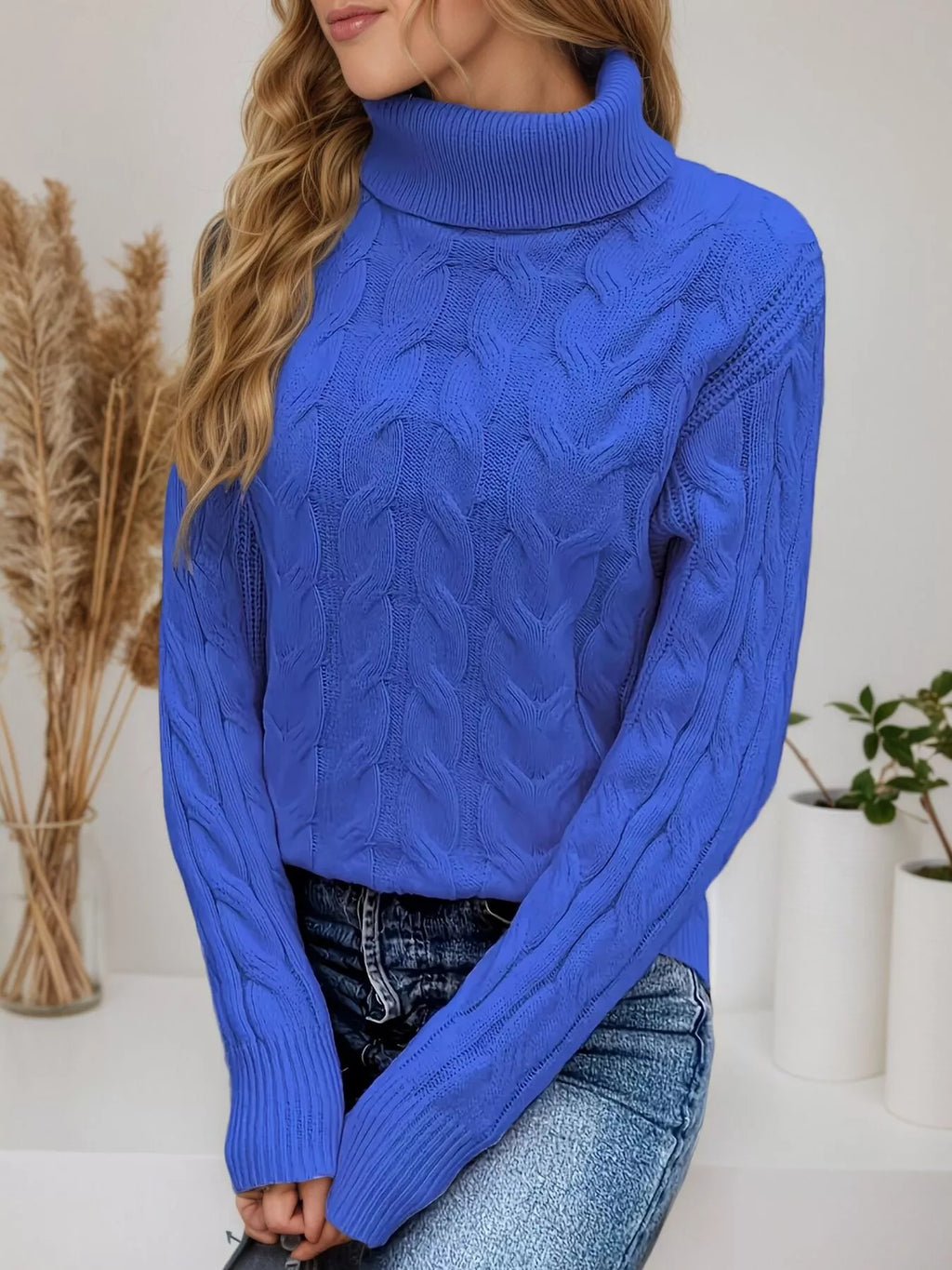 Cable Knit Turtleneck Long Sleeve Sweater (21)