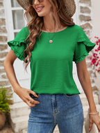 Textured Petal Sleeve Round Neck Tee (9)