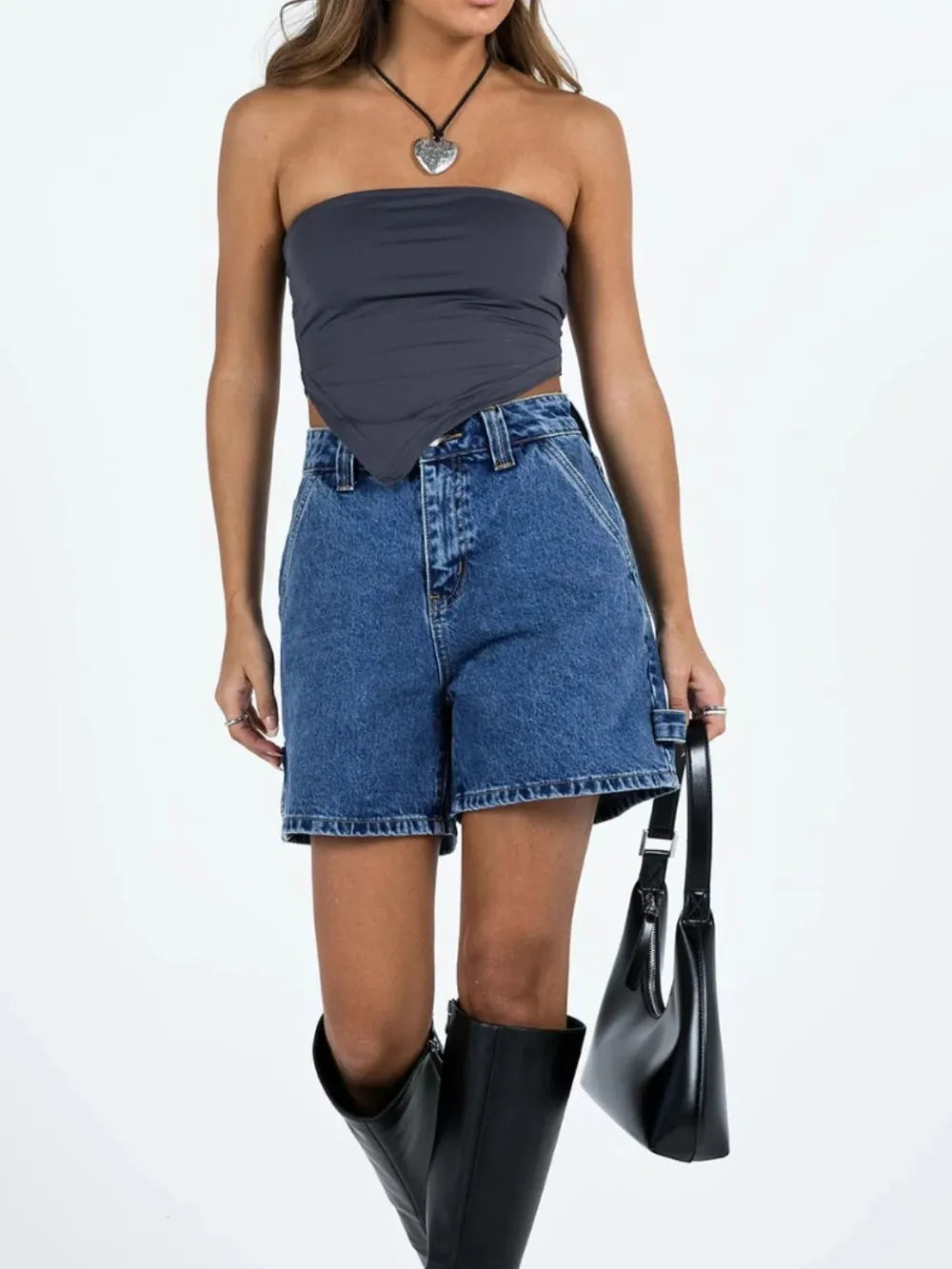 Washed High Rise Denim Shorts (10)