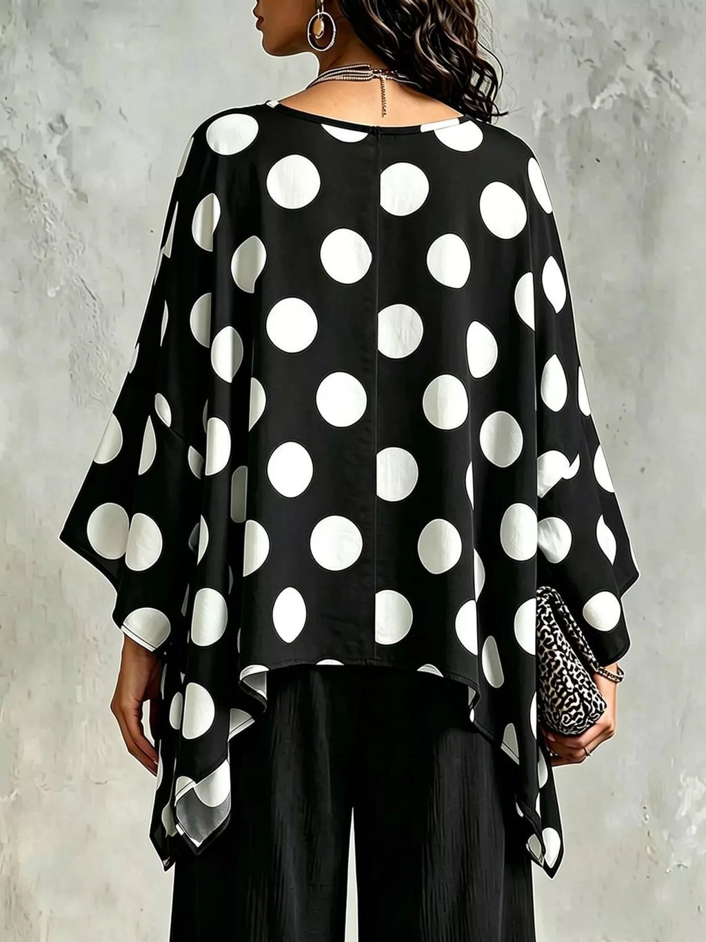 Polka Dot Asymmetrical Hem Blouse (8)