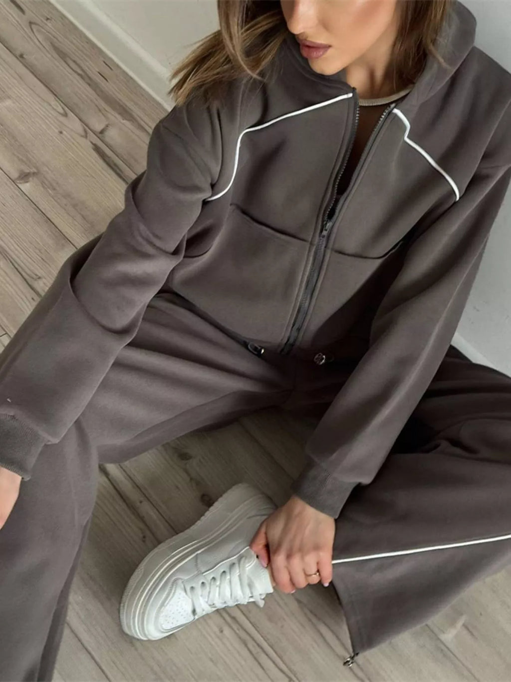 Fleece Zip-up Hoodie Joggers Set (12)