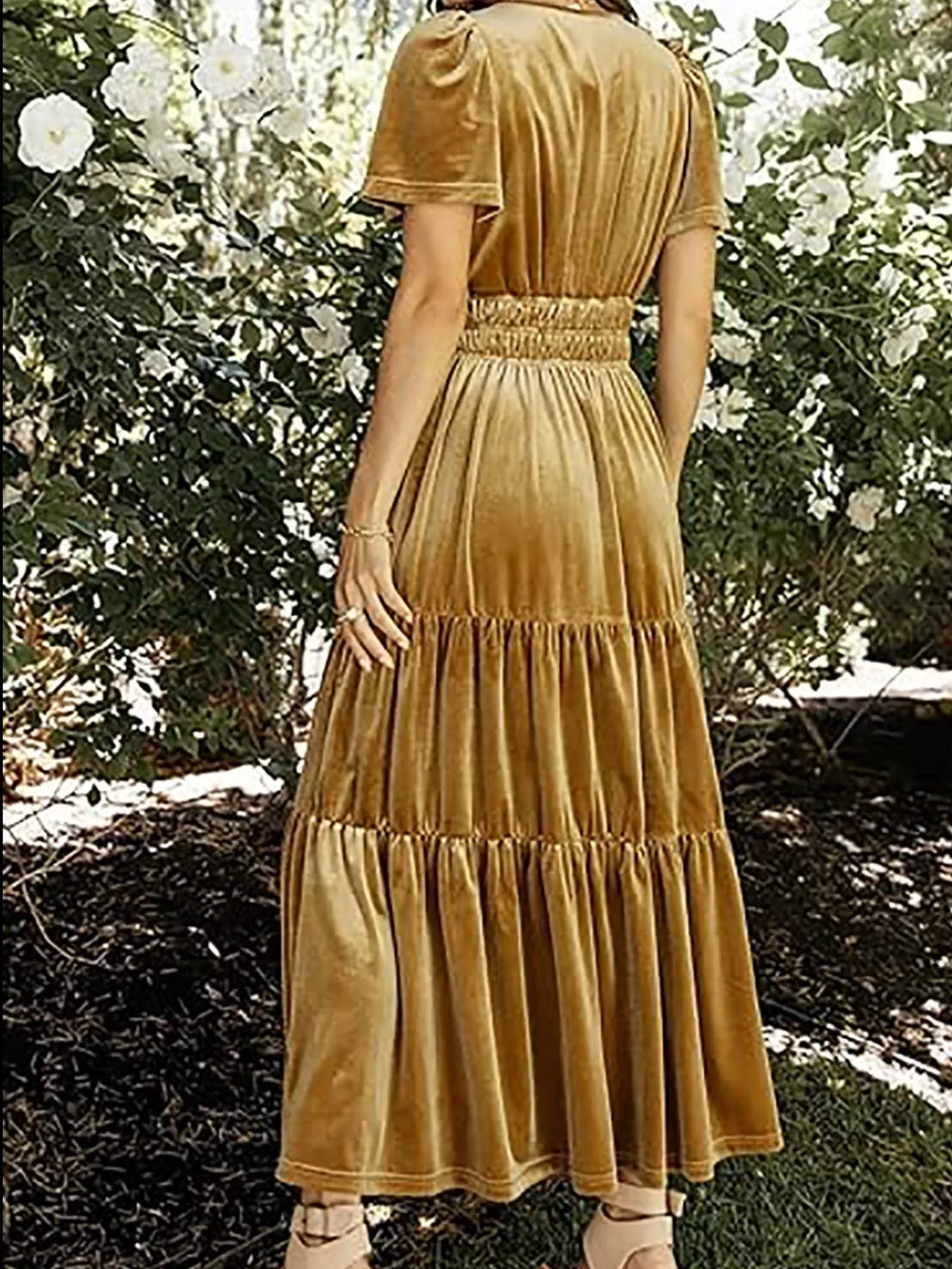 Velvet Tiered Short Sleeve Maxi Dress (15)