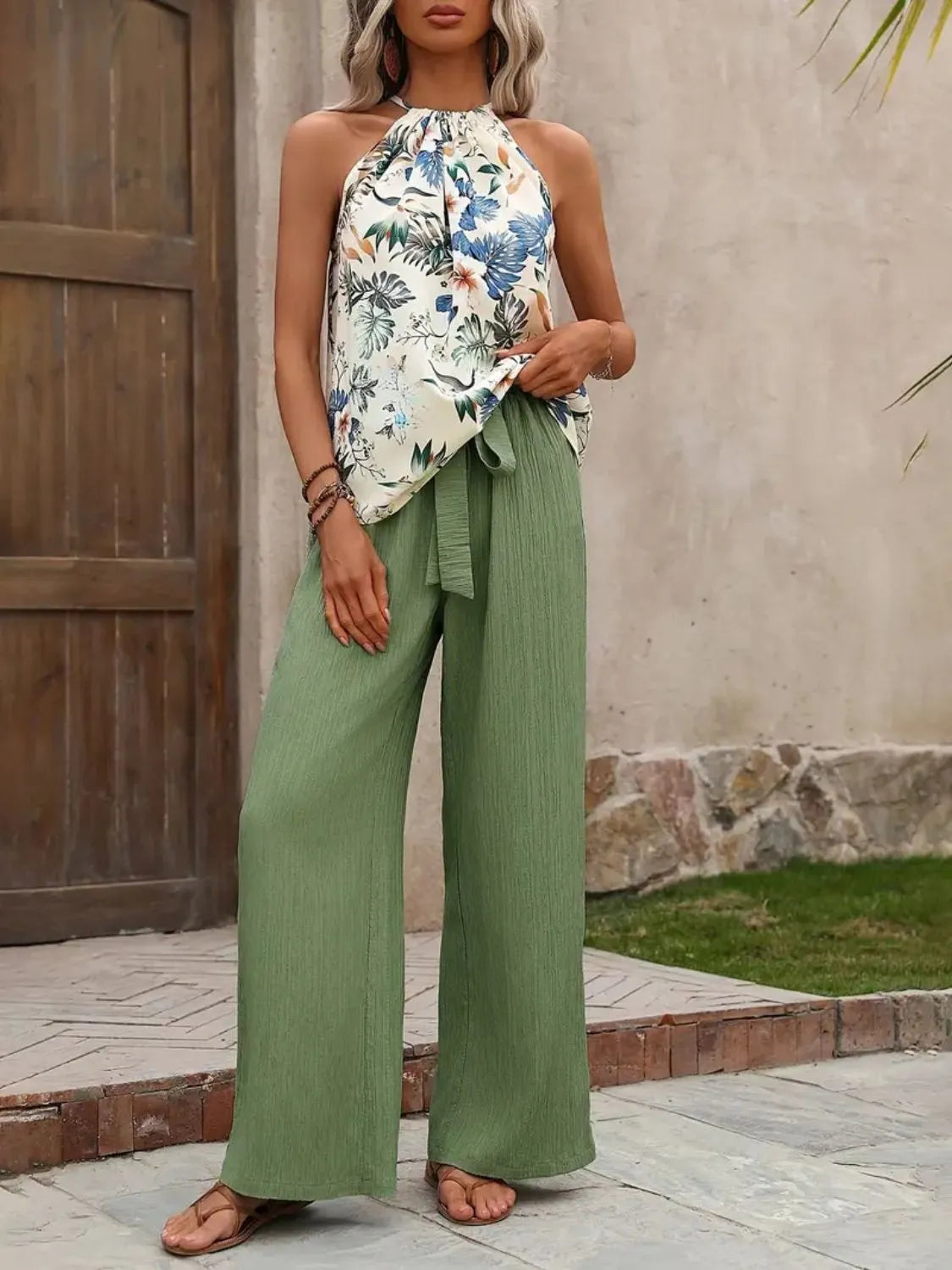Printed Tank Top Wide Leg Pants Set (17)
