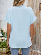 Notched Short Sleeve Blouse (6)