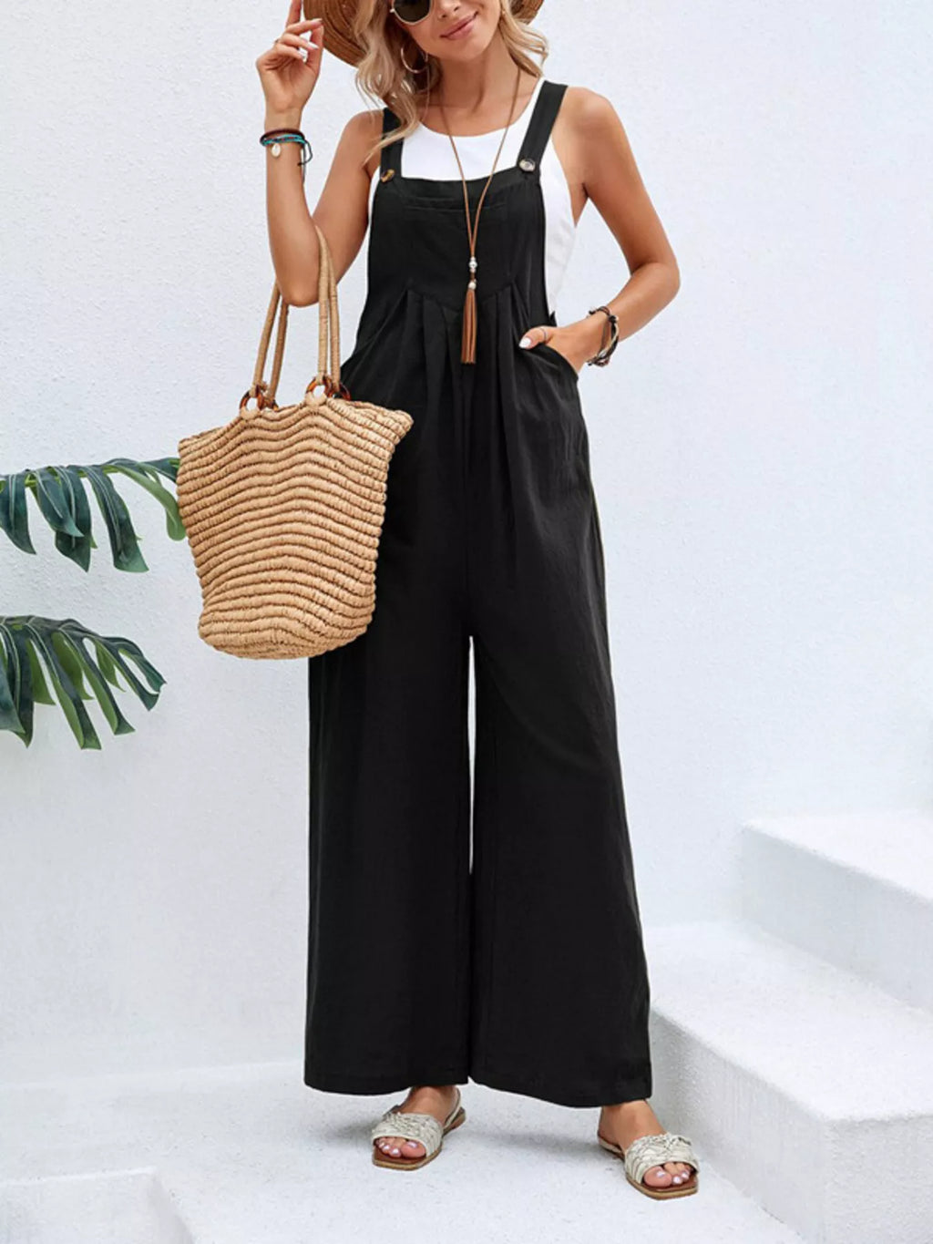 Full Size Casual Wide-leg Overalls Pockets Plus (3)
