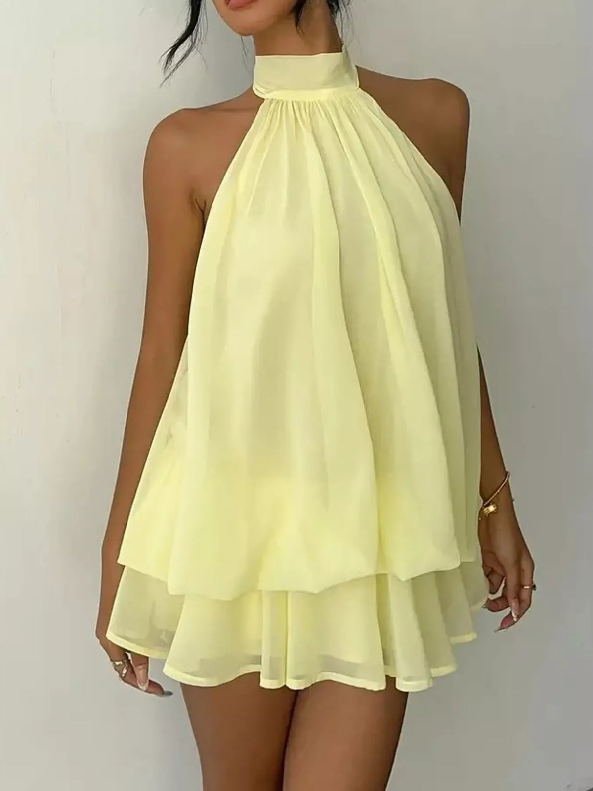 Halter Neck Chiffon Mini Dress (3)